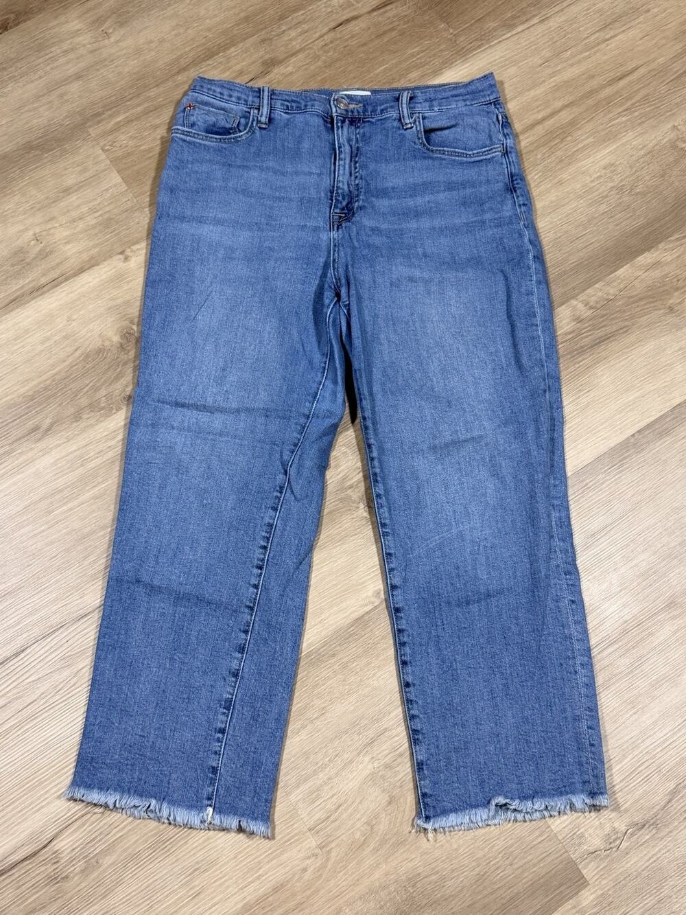 Hudson Noa High Rise Straight Crop Jeans Womens 28 x 25, blue frayed inseam